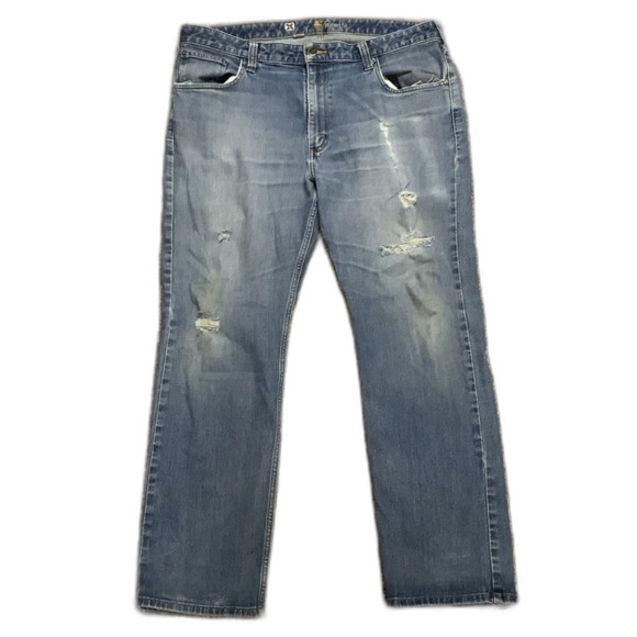 Carhartt Medium Wash Distressed Ripped Relaxed Fit Straight Leg Jeans 38 X 30 - Picture 1 of 14